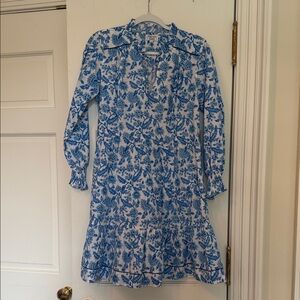 Chic Blue Floral Long Sleeve Dress
